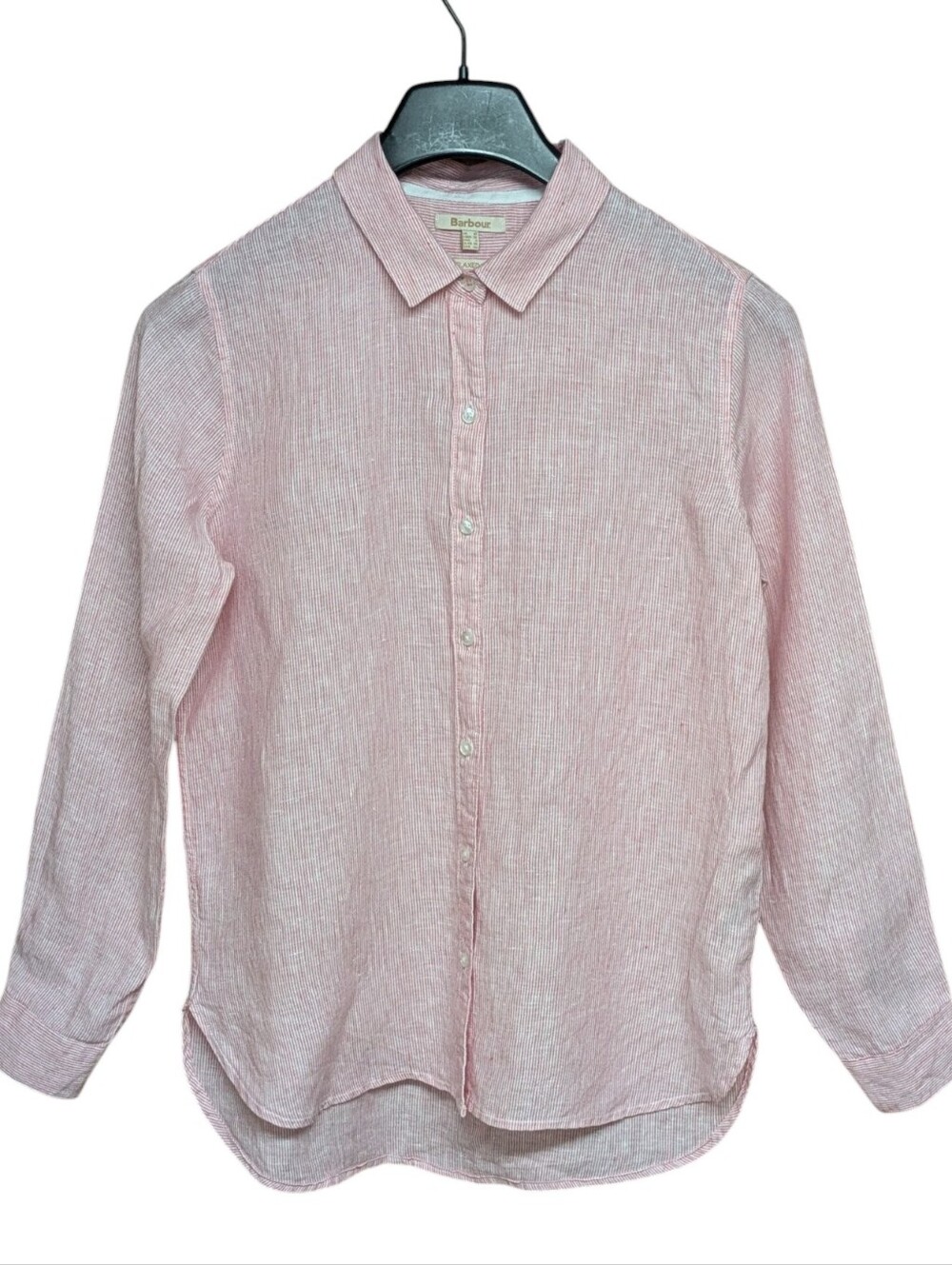 Barbour 100% Linen Stripe Marine Shirt Womens Size 6